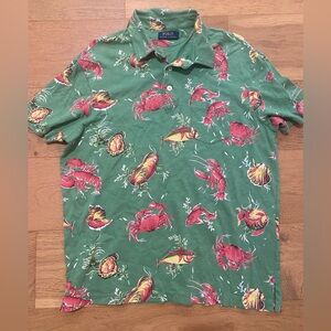 Ralph Lauren Men's Green and Red Seafood Print Polo size M GUC